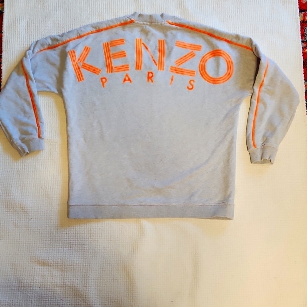 Kenzo Paris Logo V-Neck Gray Cotton Sweatshirt With Neon Orange Piping In Gray.